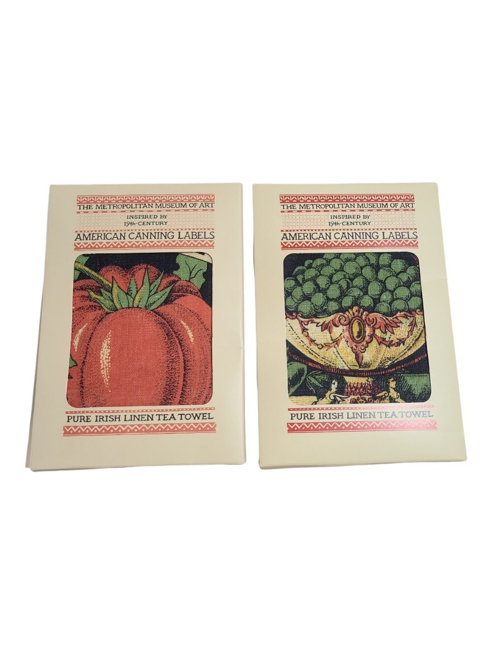 Vintage American Canning Labels Linen Tea Towels Tomato Peas Kitchen Art 90s NIP
